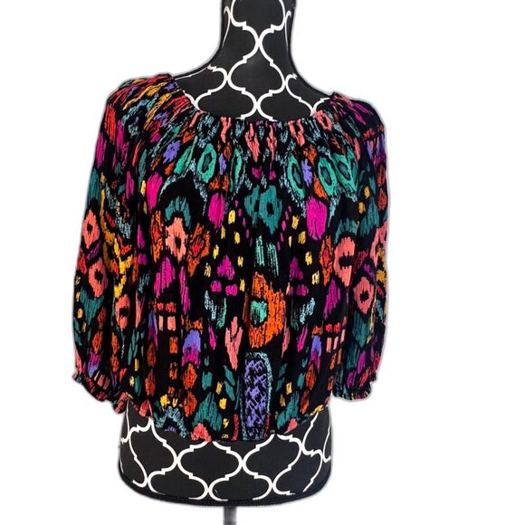 Christian Siriano Bold Colorful Maximal Print Stretchy Neckline Crop Top Size LG - Picture 1 of 9